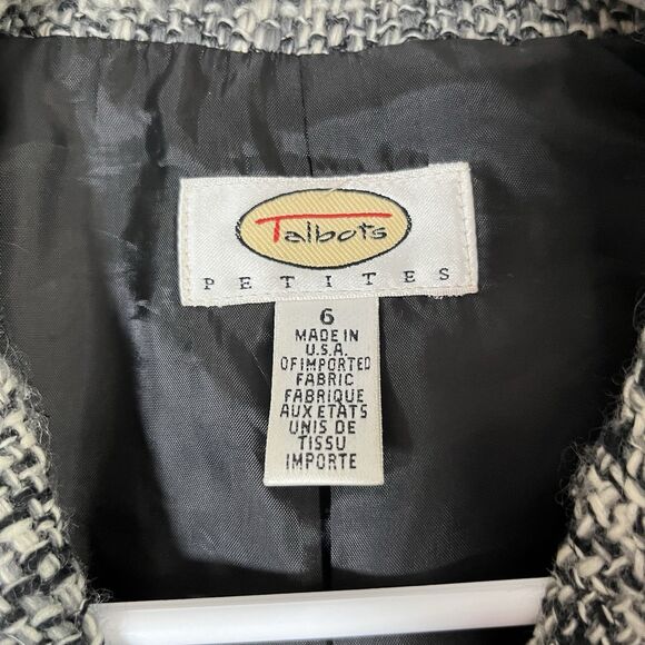 Talbots Wool Boucle Tweed Blazer Jacket Black/White/Gray Women 6 W/Fringe - Picture 3 of 8